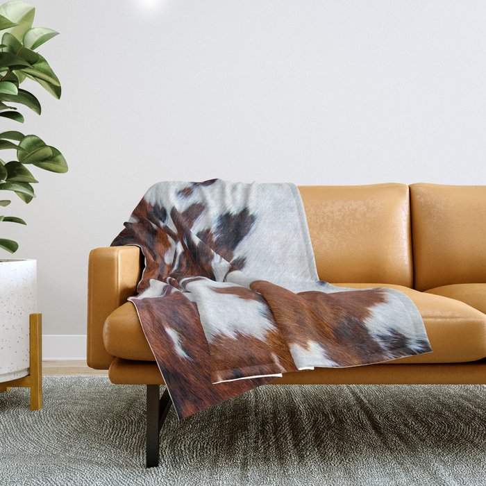 Rustic cow faux fur, cowhide Throw Blanket Gallery Image 1