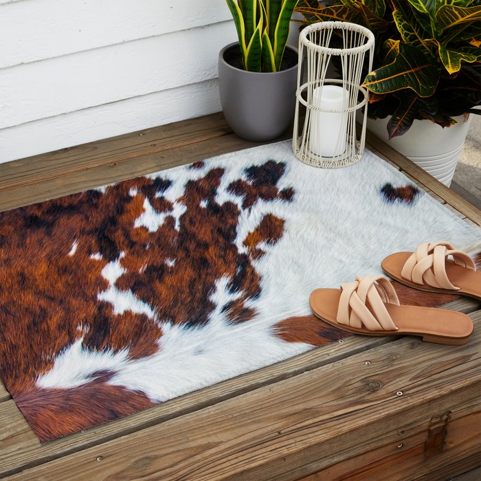 Rustic cow faux fur, cowhide Outdoor Rug Gallery Image 2