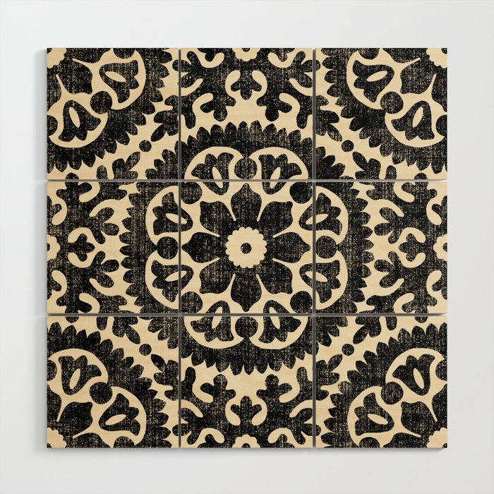Folk Art Mandala - black and cream Wood Wall Art Gallery Image 1