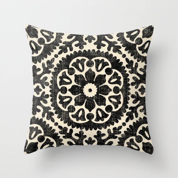 Folk Art Mandala - black and cream Throw Pillow Gallery Image 6