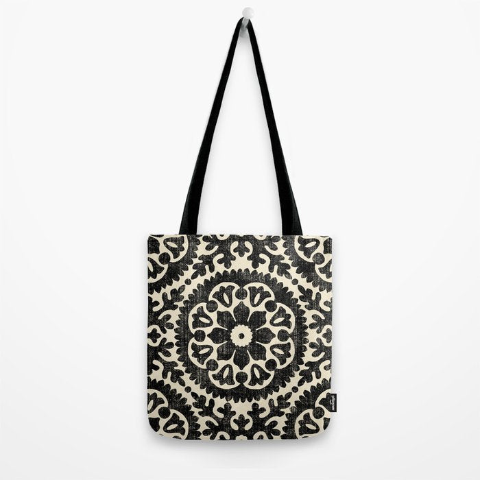 Folk Art Mandala - black and cream Tote Bag Gallery Image 2
