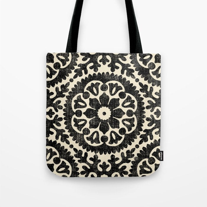 Folk Art Mandala - black and cream Tote Bag Gallery Image 1