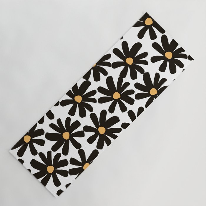 Retro modern black daisies  Yoga Mat Gallery Image 1