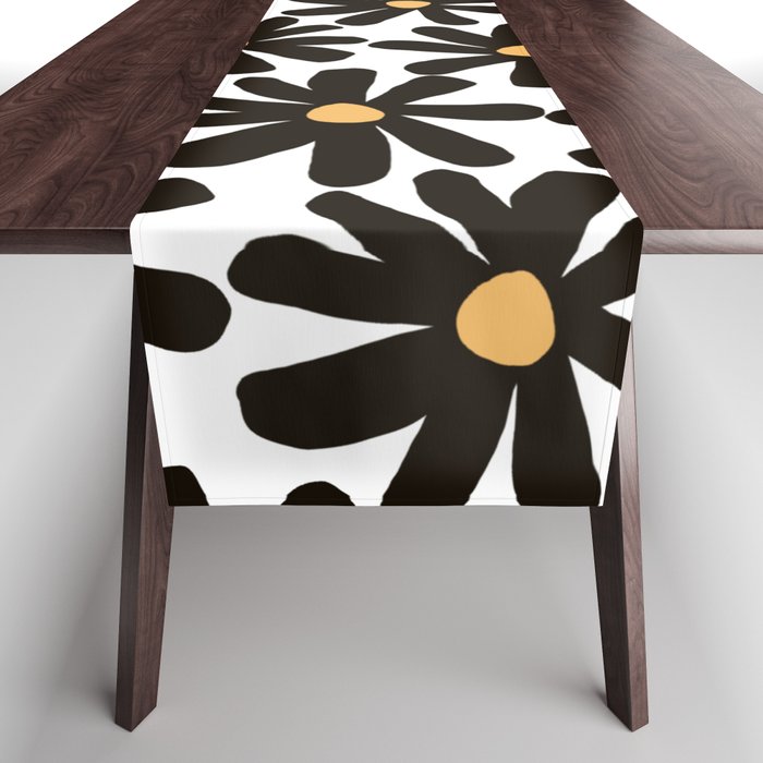 Retro modern black daisies  Table Runner Gallery Image 1