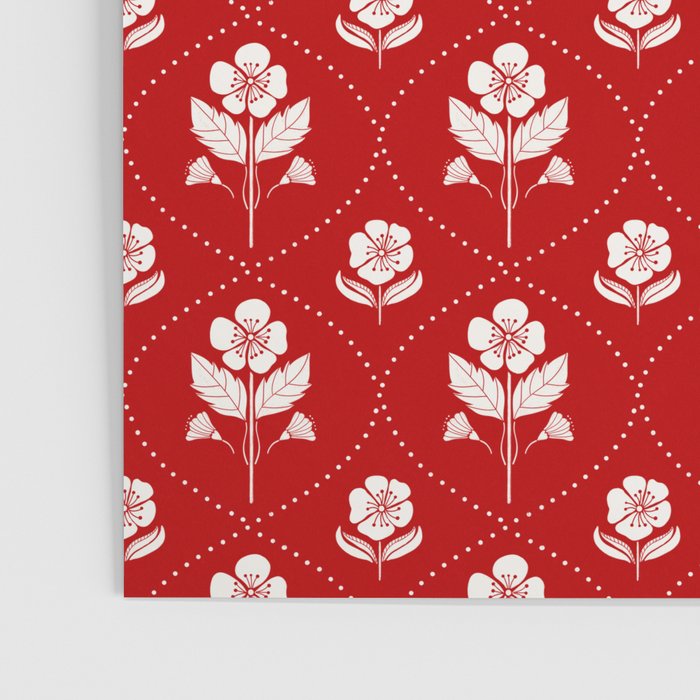Hand-Drawn Nostalgic Floral Design in Bold Red Poster Gallery Image 3