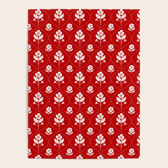 Hand-Drawn Nostalgic Floral Design in Bold Red Poster Gallery Image 1
