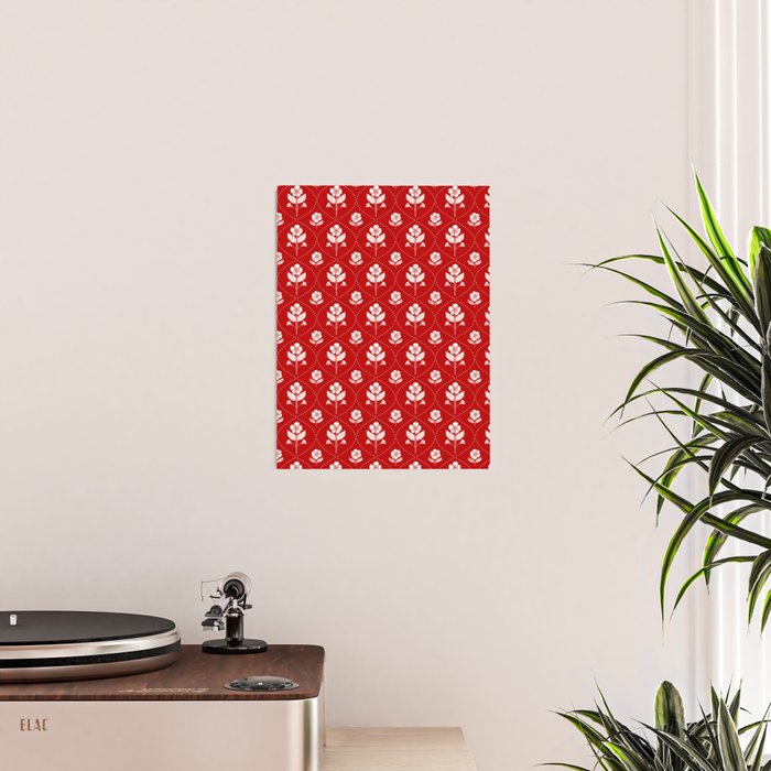 Hand-Drawn Nostalgic Floral Design in Bold Red Poster Gallery Image 2