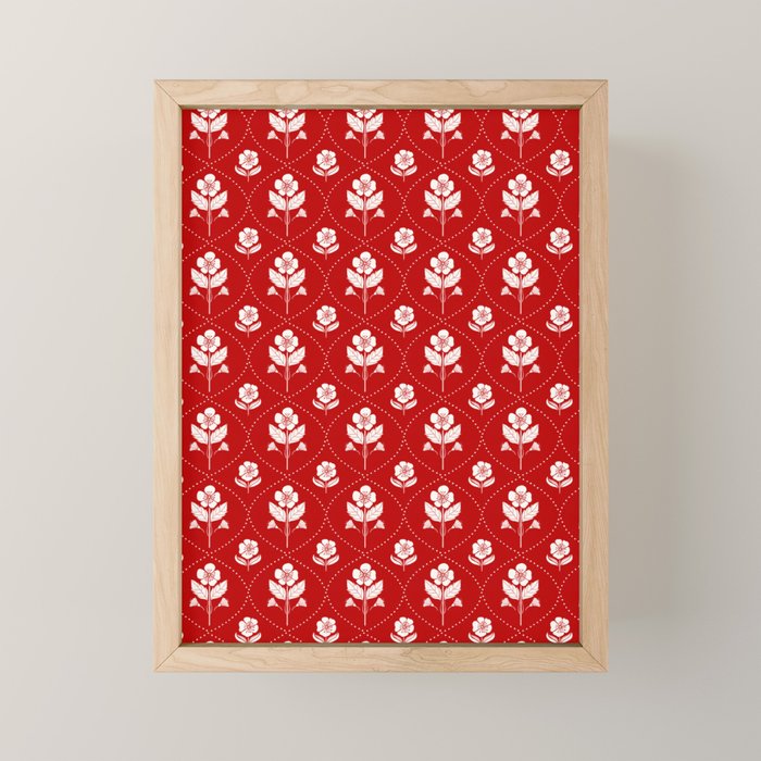Hand-Drawn Nostalgic Floral Design in Bold Red Mini Art Print Gallery Image 1