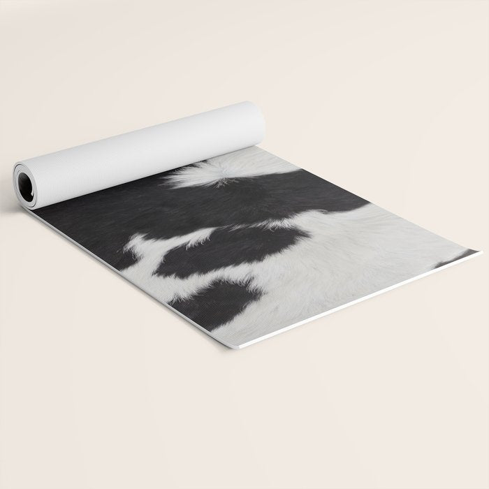 Black Cowhide, Cow Skin Print Pattern, Modern Cowhide Faux Leather Yoga Mat Gallery Image 2