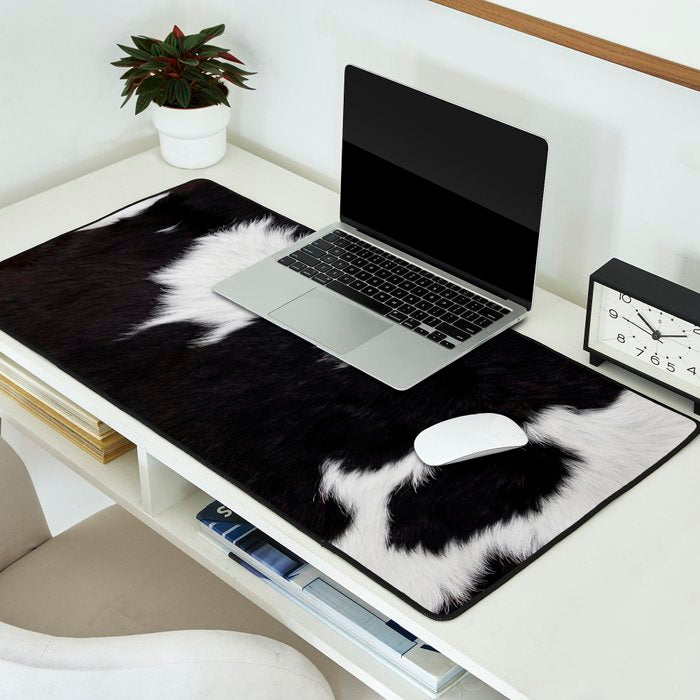Black Cowhide, Cow Skin Print Pattern, Modern Cowhide Faux Leather Desk Mat Gallery Image 2
