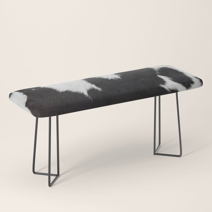 Black Cowhide, Cow Skin Print Pattern, Modern Cowhide Faux Leather Bench Gallery Image 1