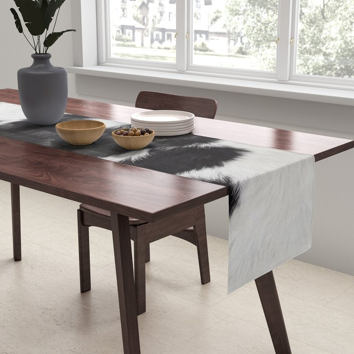 Black Cowhide, Cow Skin Print Pattern, Modern Cowhide Faux Leather Table Runner Gallery Image 2