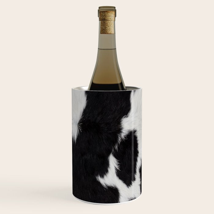 Black Cowhide, Cow Skin Print Pattern, Modern Cowhide Faux Leather Wine Chiller Gallery Image 3