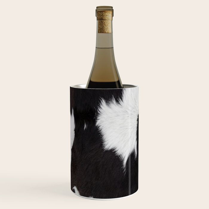 Black Cowhide, Cow Skin Print Pattern, Modern Cowhide Faux Leather Wine Chiller Gallery Image 2