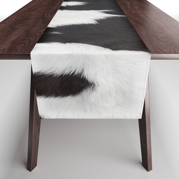 Black Cowhide, Cow Skin Print Pattern, Modern Cowhide Faux Leather Table Runner Gallery Image 1