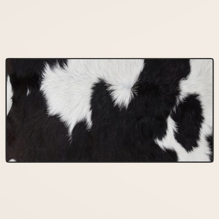 Black Cowhide, Cow Skin Print Pattern, Modern Cowhide Faux Leather Desk Mat Gallery Image 3