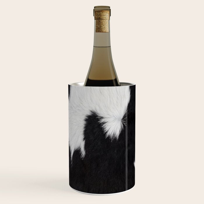Black Cowhide, Cow Skin Print Pattern, Modern Cowhide Faux Leather Wine Chiller Gallery Image 1