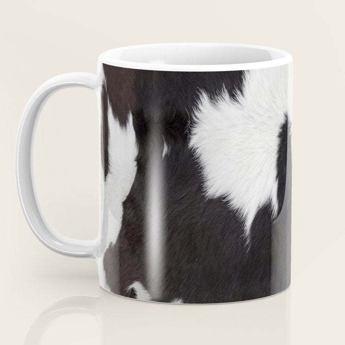 Black Cowhide, Cow Skin Print Pattern, Modern Cowhide Faux Leather Coffee Mug Gallery Image 3