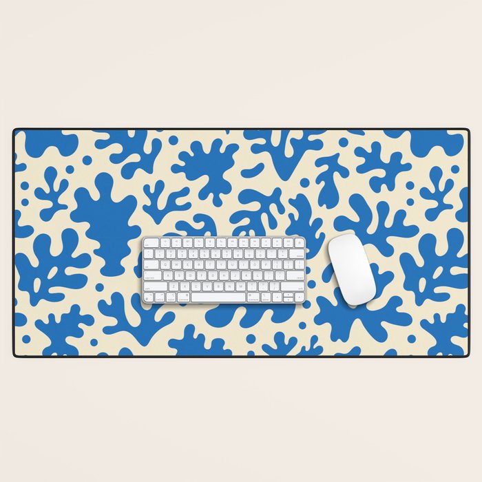 Abstract organic blue leaf art pattern Desk Mat Gallery Image 1