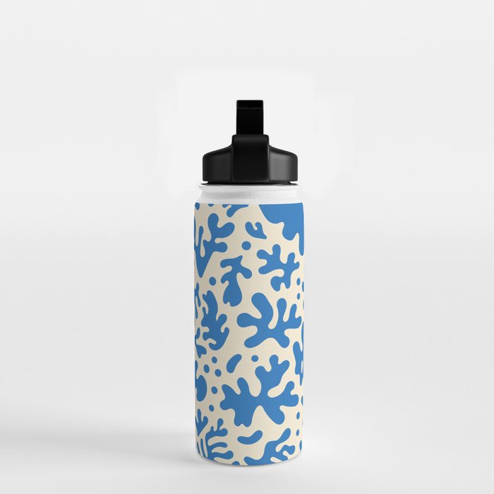 Abstract organic blue leaf art pattern Water Bottle Gallery Image 2