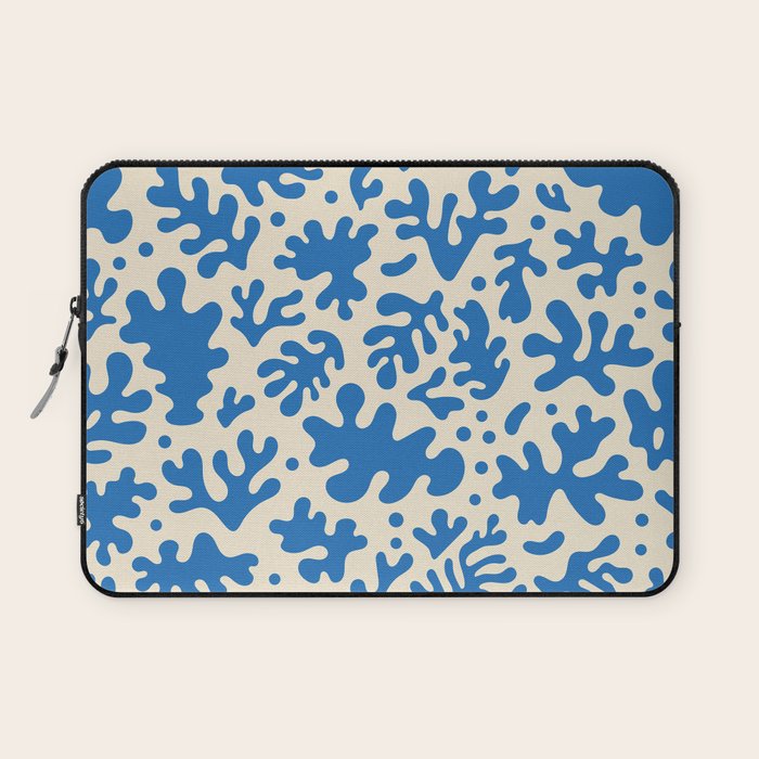 Abstract organic blue leaf art pattern Laptop Sleeve Gallery Image 1