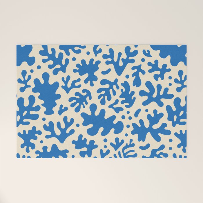 Abstract organic blue leaf art pattern Welcome Mat Gallery Image 1