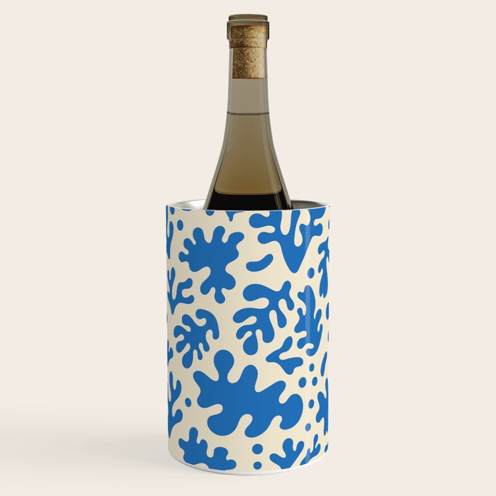 Abstract organic blue leaf art pattern Wine Chiller Gallery Image 1