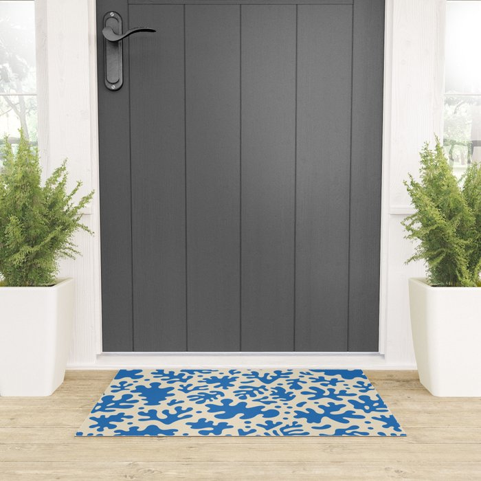 Abstract organic blue leaf art pattern Welcome Mat Gallery Image 3