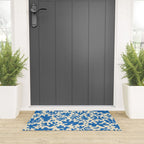Abstract organic blue leaf art pattern Welcome Mat Gallery Image 3