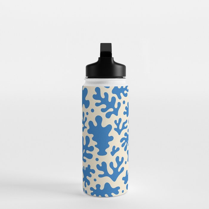 Abstract organic blue leaf art pattern Water Bottle Gallery Image 3