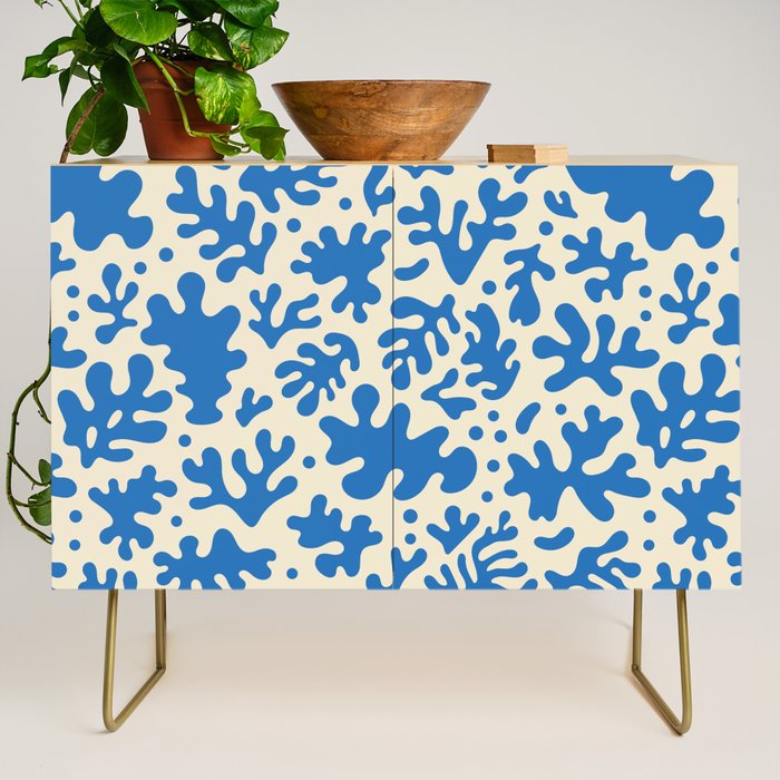 Abstract organic blue leaf art pattern Credenza Gallery Image 1