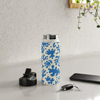 Abstract organic blue leaf art pattern Water Bottle Gallery Image 4