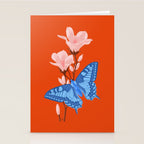 Blue Butterfly and Blooms on a Red Canvas Stationery Card Gallery Image 2