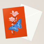 Blue Butterfly and Blooms on a Red Canvas Stationery Card Gallery Image 2