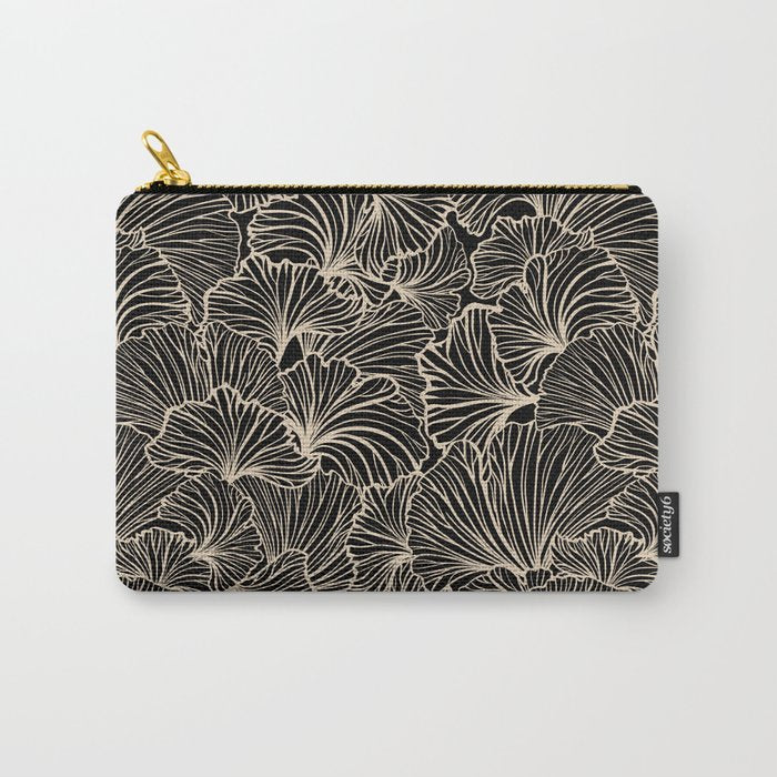 Decorative Leaf Pattern, Floral Prints, Cream and Black Carry All Pouch Gallery Image 1