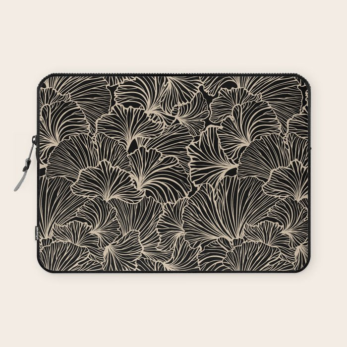 Decorative Leaf Pattern, Floral Prints, Cream and Black Laptop Sleeve Gallery Image 1