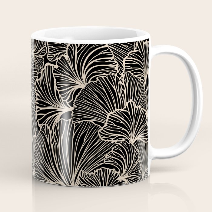 Decorative Leaf Pattern, Floral Prints, Cream and Black Coffee Mug Gallery Image 1