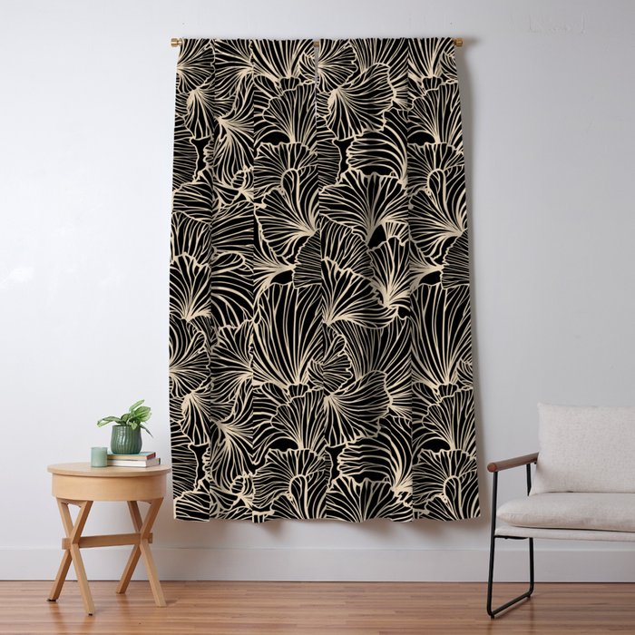 Decorative Leaf Pattern, Floral Prints, Cream and Black Window Curtain Gallery Image 5