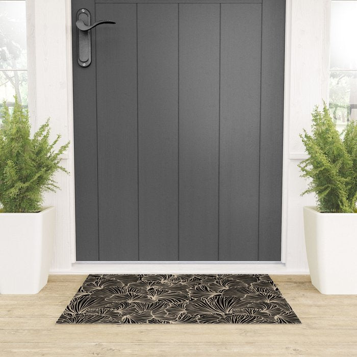 Decorative Leaf Pattern, Floral Prints, Cream and Black Welcome Mat Gallery Image 3