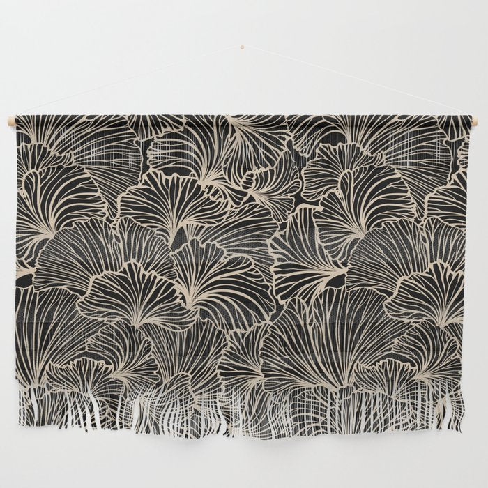 Decorative Leaf Pattern, Floral Prints, Cream and Black Wall Hanging Gallery Image 1