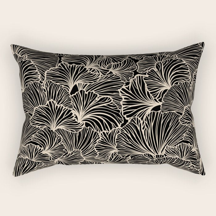Decorative Leaf Pattern, Floral Prints, Cream and Black Rectangular Pillow Gallery Image 2