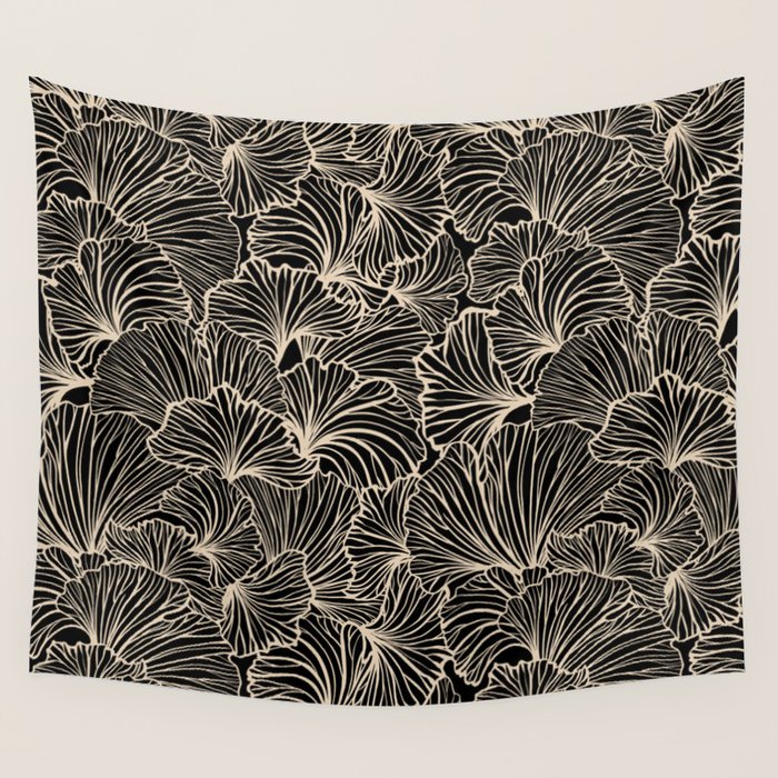 Decorative Leaf Pattern, Floral Prints, Cream and Black Wall Tapestry Gallery Image 4