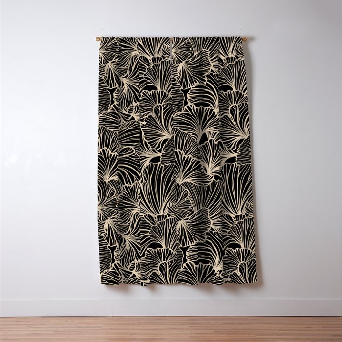 Decorative Leaf Pattern, Floral Prints, Cream and Black Window Curtain Gallery Image 3