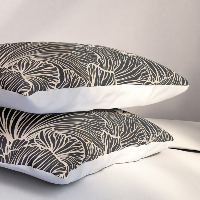 Decorative Leaf Pattern, Floral Prints, Cream and Black Pillow Sham Gallery Image 3