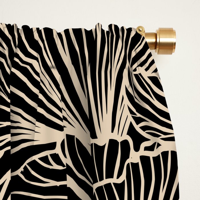 Decorative Leaf Pattern, Floral Prints, Cream and Black Window Curtain Gallery Image 2