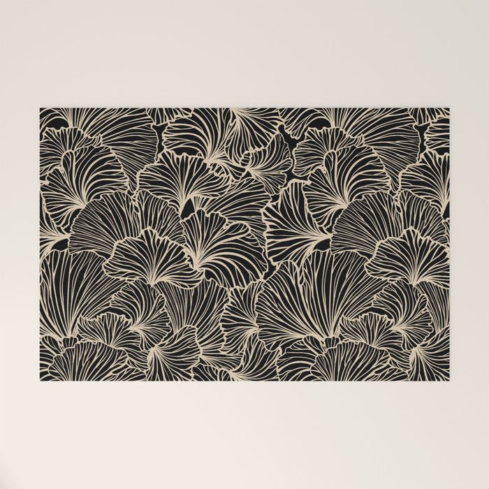 Decorative Leaf Pattern, Floral Prints, Cream and Black Welcome Mat Gallery Image 1