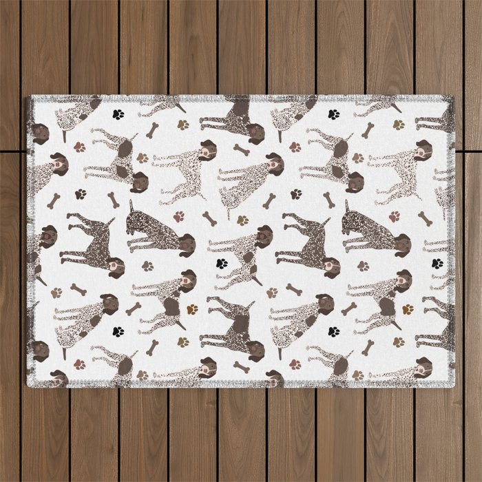 German Shorthaired Pointer Dog Paws and Bones White Outdoor Rug Gallery Image 1
