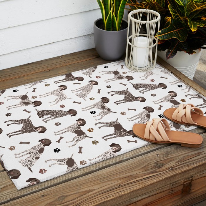 German Shorthaired Pointer Dog Paws and Bones White Outdoor Rug Gallery Image 2