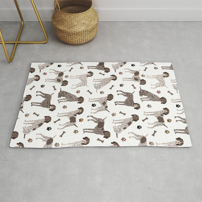 German Shorthaired Pointer Dog Paws and Bones White Rug Gallery Image 1