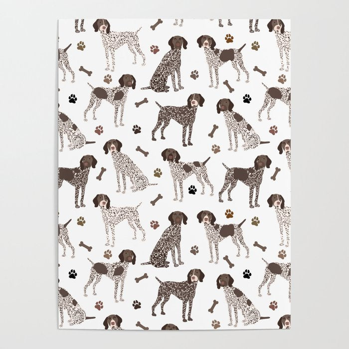 German Shorthaired Pointer Dog Paws and Bones White Poster Gallery Image 4